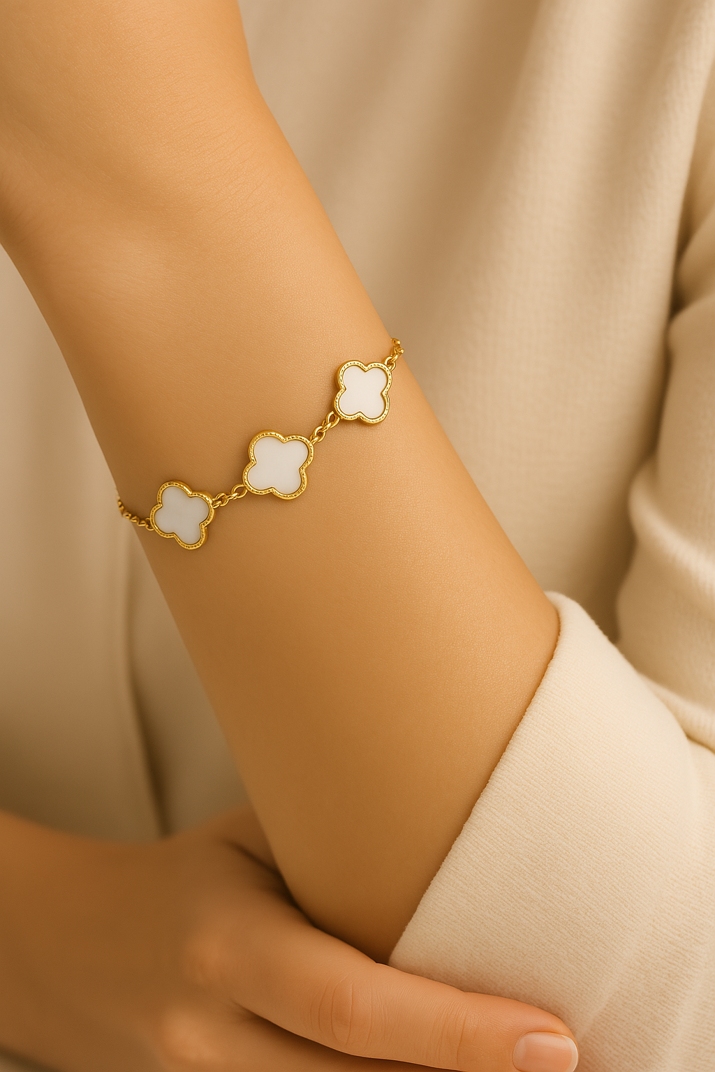 Minimalistische armband parelmoer bloemen